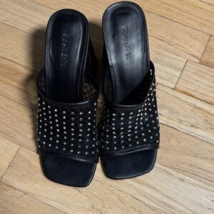 Open Edit Black and Silver Women's Mules